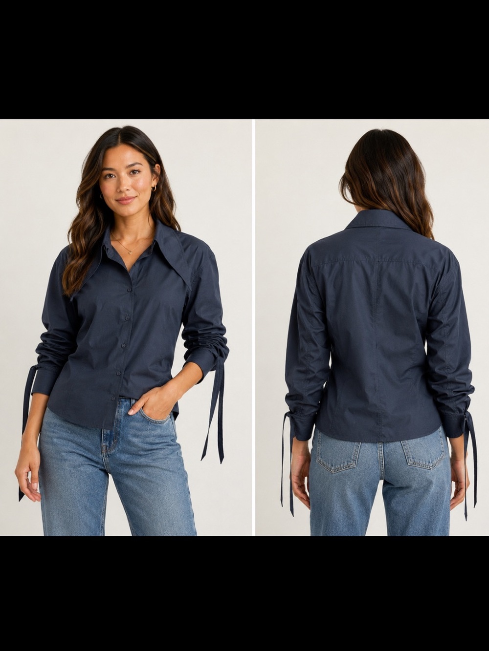 Tory Burch Poplin Shirt Black‎ Cotton size 2 small like NEW removable collar